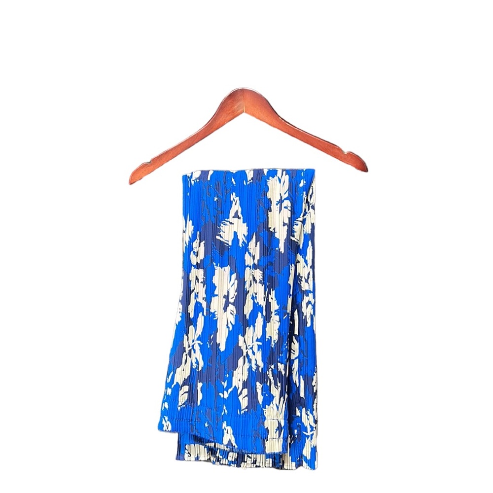 Blue Floral Pleated Wide-Leg Pants
